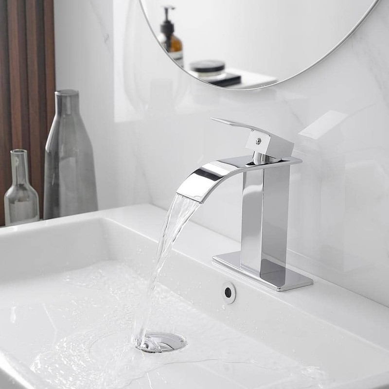 BWE Polished Chrome Waterfall Bathroom Faucet Single Handle w/ Supply Line - Image 14