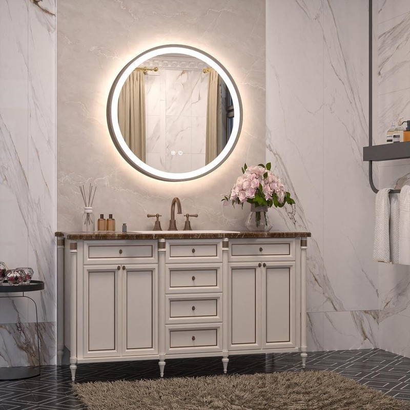 KeonJinn 24"x24" LED Bathroom Mirror 3-Color Round Wall Mount Oil Rubbed Bronze - Image 2