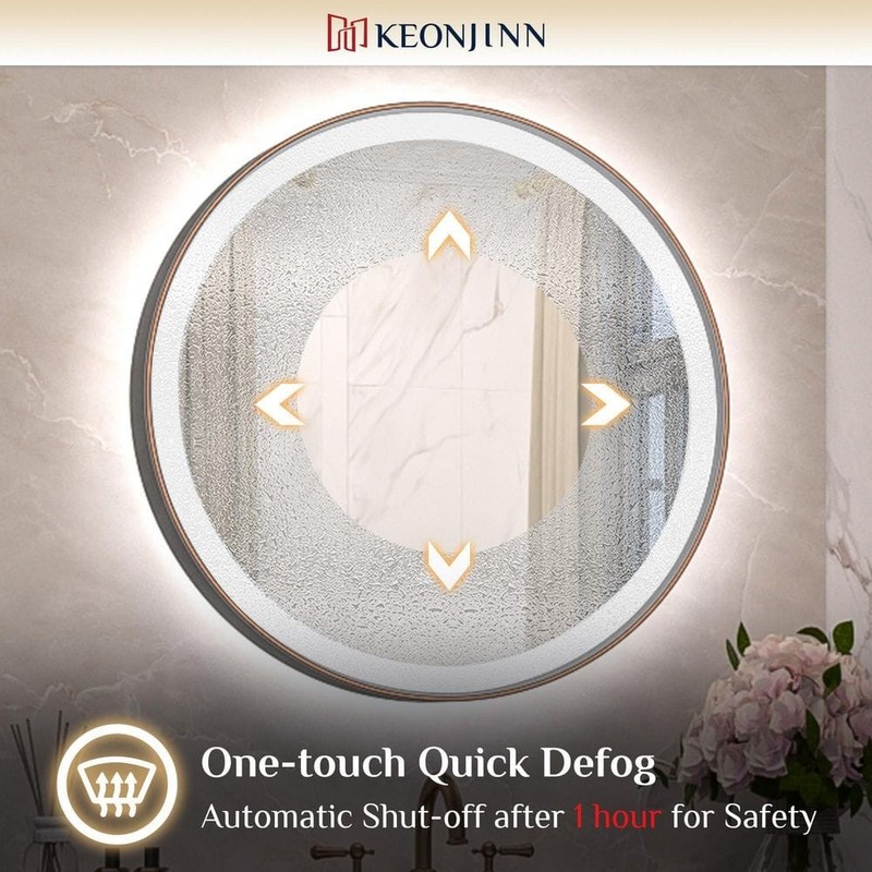 KeonJinn 24"x24" LED Bathroom Mirror 3-Color Round Wall Mount Oil Rubbed Bronze - Image 4