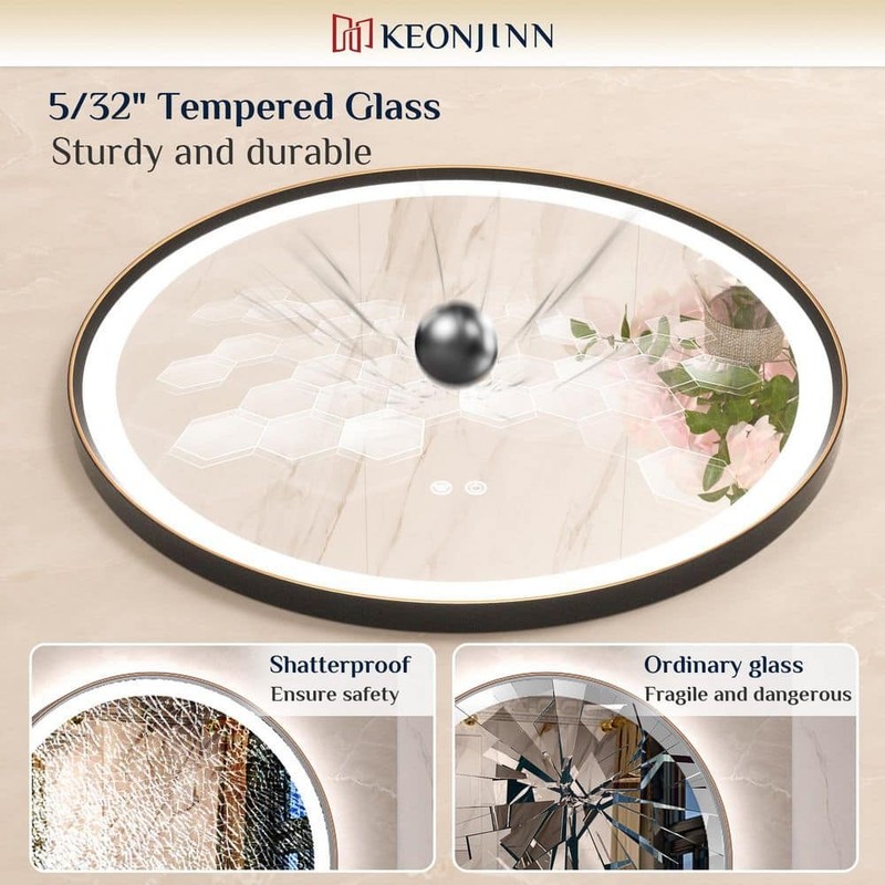KeonJinn 24"x24" LED Bathroom Mirror 3-Color Round Wall Mount Oil Rubbed Bronze - Image 5
