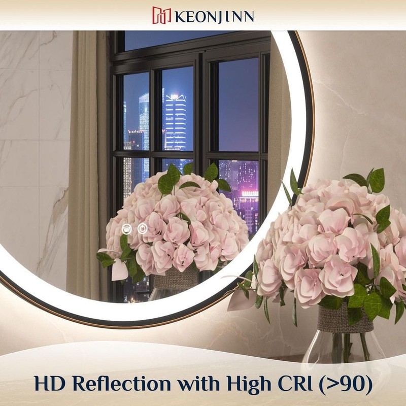 KeonJinn 24"x24" LED Bathroom Mirror 3-Color Round Wall Mount Oil Rubbed Bronze - Image 6