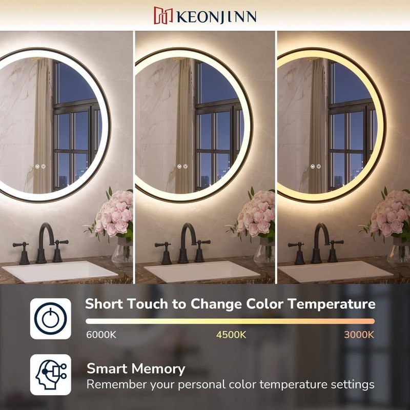 KeonJinn 24"x24" LED Bathroom Mirror 3-Color Round Wall Mount Oil Rubbed Bronze - Image 8