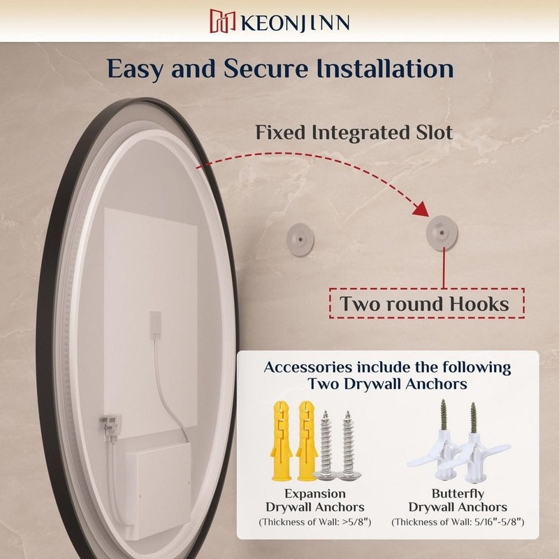 KeonJinn 24"x24" LED Bathroom Mirror 3-Color Round Wall Mount Oil Rubbed Bronze - Image 11