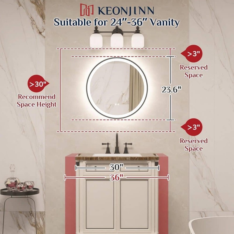 KeonJinn 24"x24" LED Bathroom Mirror 3-Color Round Wall Mount Oil Rubbed Bronze - Image 12