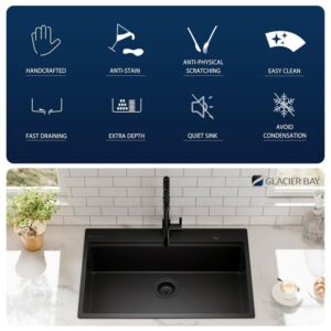 Glacier Bay 33" Black Stainless Steel Workstation Sink Drop-In Single Bowl