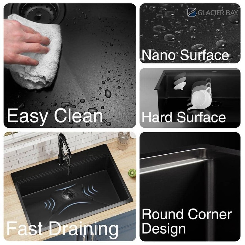 Glacier Bay 33" Black Stainless Steel Workstation Sink Drop-In Single Bowl - Image 5