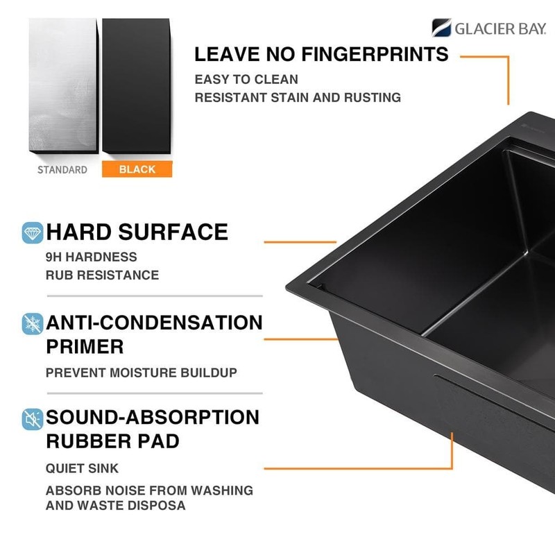 Glacier Bay 33" Black Stainless Steel Workstation Sink Drop-In Single Bowl - Image 7