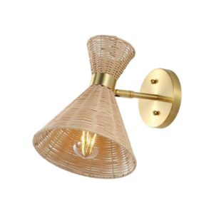 JONATHAN Y Zoey 10" 1-Light Rattan Brass Wall Sconce Mid-Century Adjustable