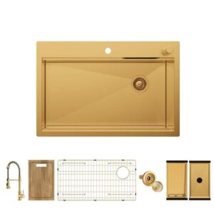 Glacier Bay 33" Gold Stainless Workstation Sink Drop-In w/ Faucet & Waterfall