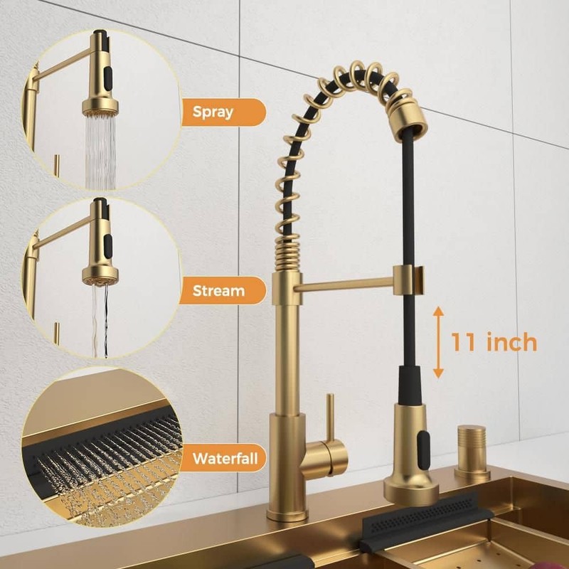 Glacier Bay 33" Gold Stainless Workstation Sink Drop-In w/ Faucet & Waterfall - Image 8