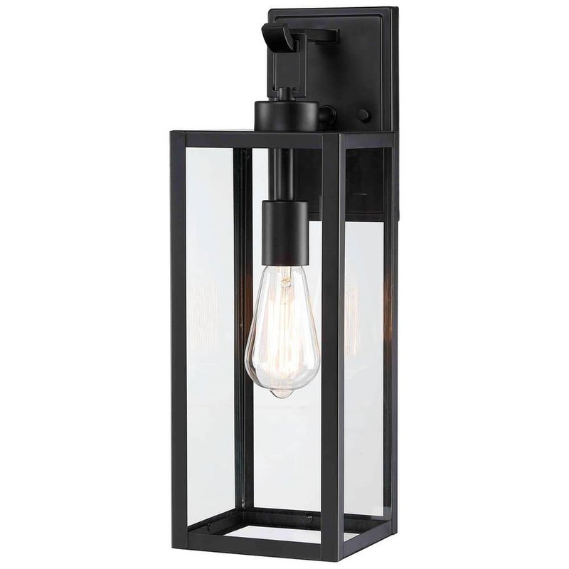 Uixe 18" Modern Black Outdoor Wall Lantern Sconce Hardwired Light Fixture