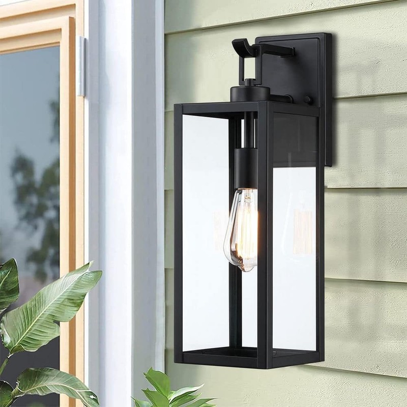 Uixe 18" Modern Black Outdoor Wall Lantern Sconce Hardwired Light Fixture - Image 2