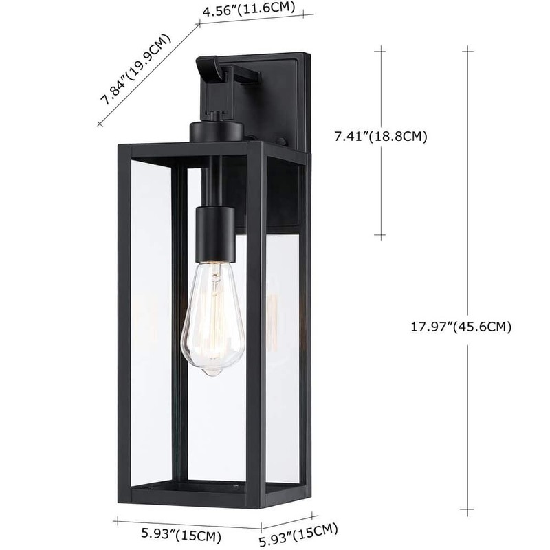 Uixe 18" Modern Black Outdoor Wall Lantern Sconce Hardwired Light Fixture - Image 5