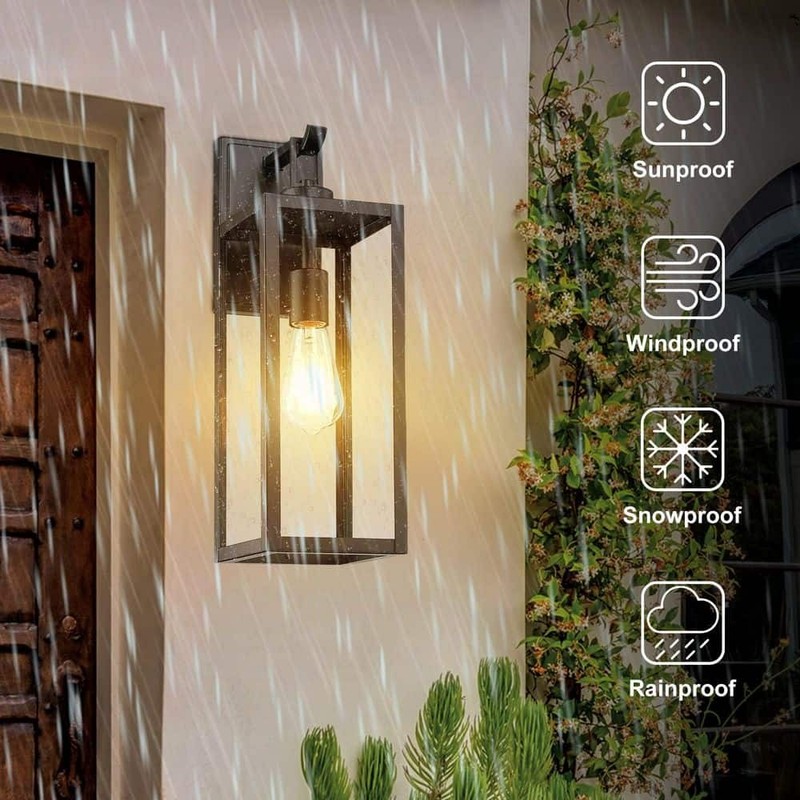 Uixe 18" Modern Black Outdoor Wall Lantern Sconce Hardwired Light Fixture - Image 8