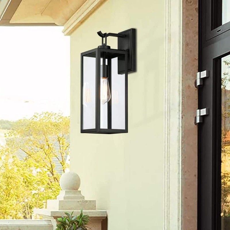 Uixe 18" Modern Black Outdoor Wall Lantern Sconce Hardwired Light Fixture - Image 9