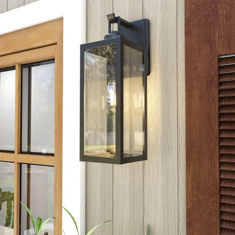 Uixe 18" Modern Black Outdoor Wall Lantern Sconce Hardwired Light Fixture - Image 11