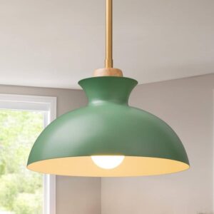 EDISHINE Manor 1-Light Green Farmhouse Pendant Light 60W Metal Shade