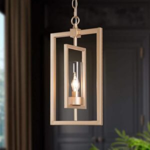 Uolfin Modern 1-Light Gold Rectangle Pendant Light w/ Clear Glass Shade