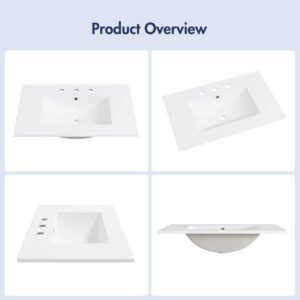 Eridanus Tucson 30"x18" White Vanity Top Single Sink 8" Widespread 3-Holes