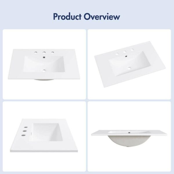 Eridanus Tucson 30"x18" White Vanity Top Single Sink 8" Widespread 3-Holes