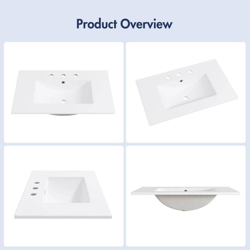 Eridanus Tucson 30"x18" White Vanity Top Single Sink 8" Widespread 3-Holes