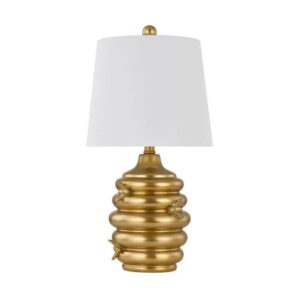 CRESTVIEW COLLECTION 23.5 in. Gold Leaf Novelty Table Lamp with White Linen