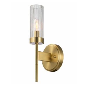 Globe Electric Allison 1-Light Matte Brass Wall Sconce Ribbed Glass Shade
