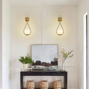 7.5" 1-Light Mid-Century Gold Vanity Light w/ Glass Globe Shade (2-Pack)