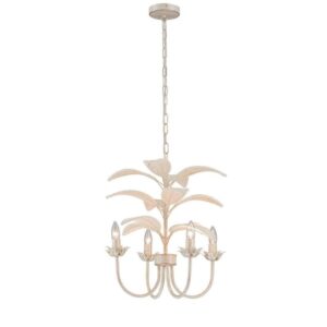 ELE Light & Decor Lana 4-Light Coastal Rattan Leaf Mini Chandelier Boho White