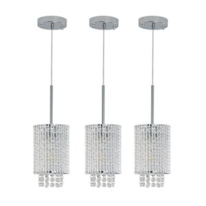 HKMGT 1-Light Crystal Chrome Pendant Lights Adj Chandelier Kitchen 3-Pack