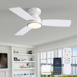 Pacific Core 32" Smart White Low Profile Ceiling Fan LED Light w/ Remote