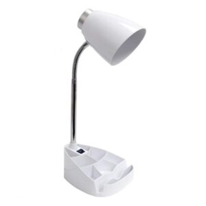 Creekwood Home 18.5in White Modern Desk Lamp w/ Flexible Gooseneck Organizer