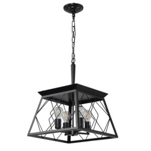 PUDO Farmhouse 4-Light Matte Black Island Pendant Light with Adjustable Height