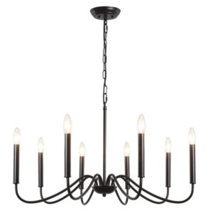 ZJVAIVE 8-Light Black Candle Style Hanging Linear Chandelier for Kitchen Island