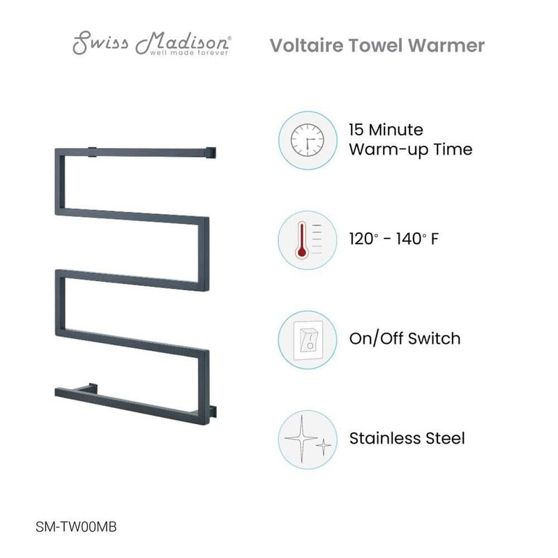 Swiss Madison Voltaire 5-Bar Electric Towel Warmer in Matte Black - Image 6
