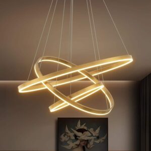 TOZING 31" 3-Light Modern Gold Geometric LED Chandelier for Bedroom & Kitchen