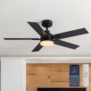 ANTOINE 44" Modern Smart Black Ceiling Fan w/ Dimmable LED Light & App Remote