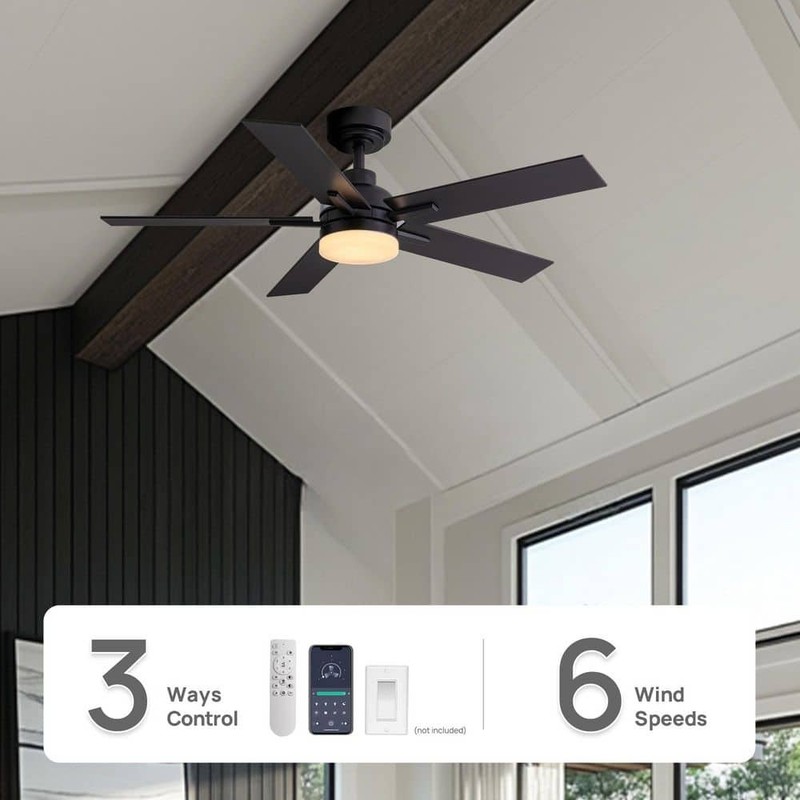 ANTOINE 44" Modern Smart Black Ceiling Fan w/ Dimmable LED Light & App Remote - Image 2