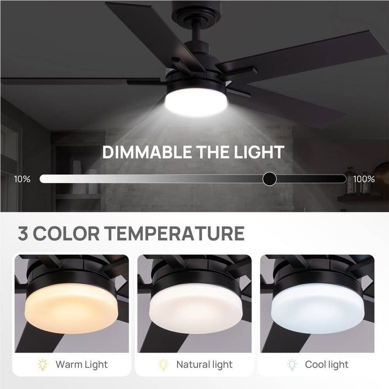 ANTOINE 44" Modern Smart Black Ceiling Fan w/ Dimmable LED Light & App Remote - Image 4