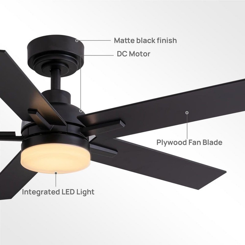 ANTOINE 44" Modern Smart Black Ceiling Fan w/ Dimmable LED Light & App Remote - Image 8