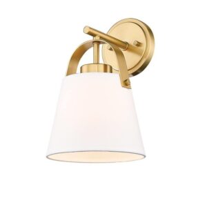 Z-Lite Z-Studio 8in 1-Light Heritage Brass Wall Sconce w/ Ivory Fabric Shade