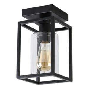 YANSUN 5.51" 1-Light Black Farmhouse Industrial Cage Semi Flush Mount