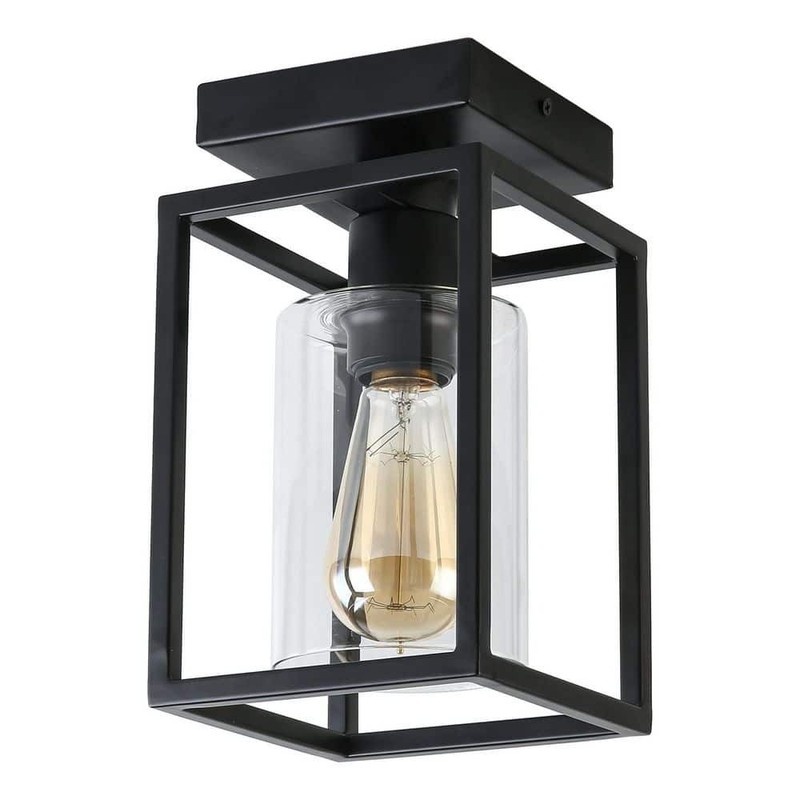 YANSUN 5.51" 1-Light Black Farmhouse Industrial Cage Semi Flush Mount