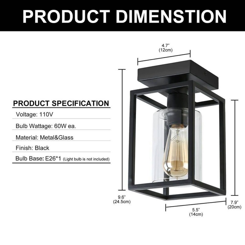 YANSUN 5.51" 1-Light Black Farmhouse Industrial Cage Semi Flush Mount - Image 3