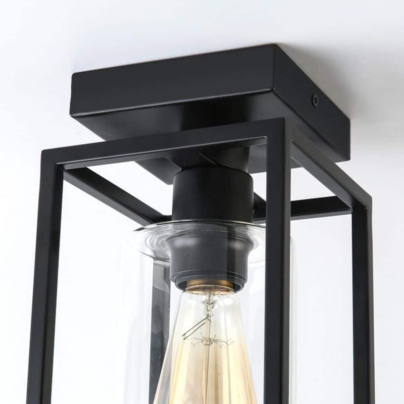 YANSUN 5.51" 1-Light Black Farmhouse Industrial Cage Semi Flush Mount - Image 4