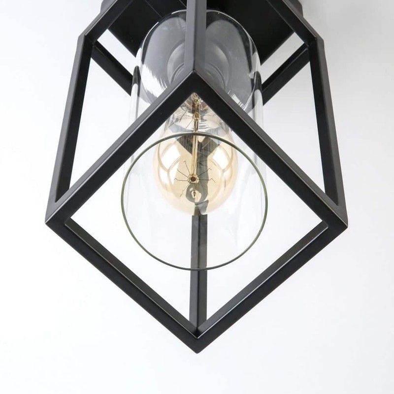 YANSUN 5.51" 1-Light Black Farmhouse Industrial Cage Semi Flush Mount - Image 5