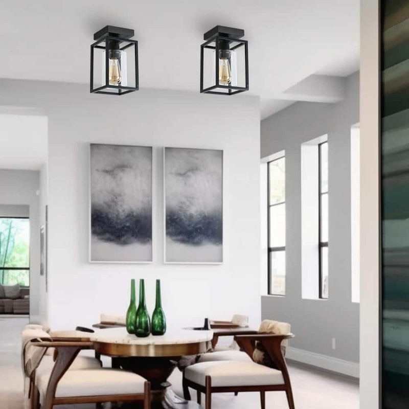 YANSUN 5.51" 1-Light Black Farmhouse Industrial Cage Semi Flush Mount - Image 6