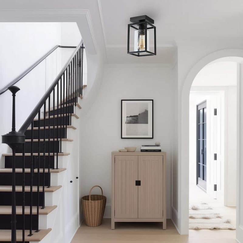 YANSUN 5.51" 1-Light Black Farmhouse Industrial Cage Semi Flush Mount - Image 7