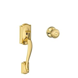 Schlage Camelot Bright Brass Door Handleset Grip with Georgian Door Knob