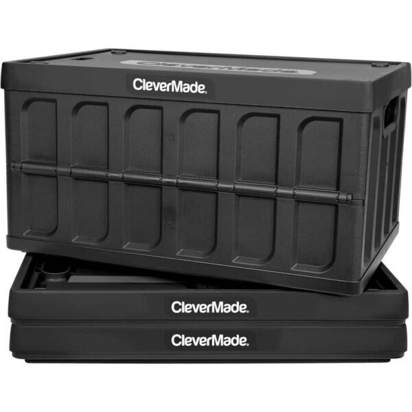 CleverMade 46 L Collapsible Storage Crate with Lid in Charcoal Black (3-Pack)